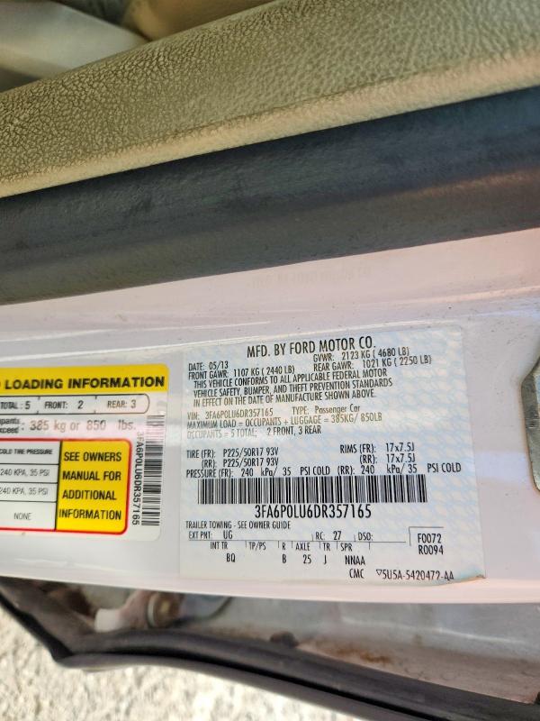 50129656 :رقم المزاد ، 3FA6P0LU6DR357165 vin ، 2013 Ford Fusion مزاد بيع
