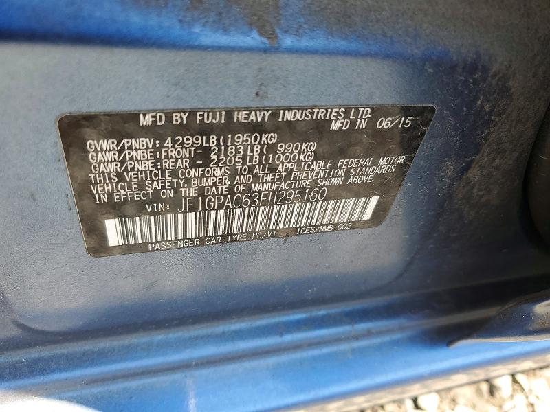 Продажа на аукционе авто 2015 Subaru Impreza, vin: JF1GPAC63FH295160, номер лота: 49549436