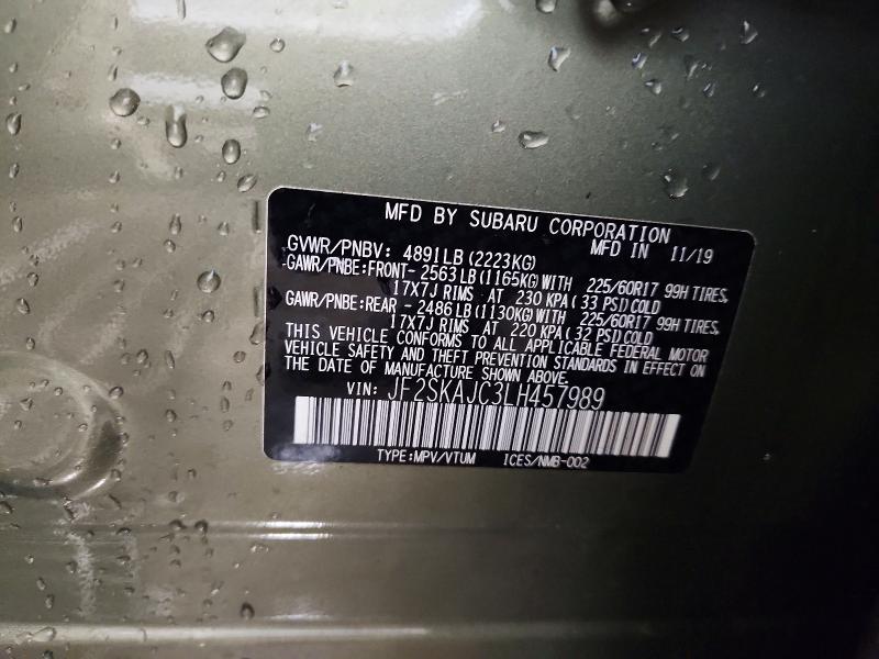 Auction sale of the 2020 Subaru Forester, vin: JF2SKAJC3LH457989, lot number: 50454116