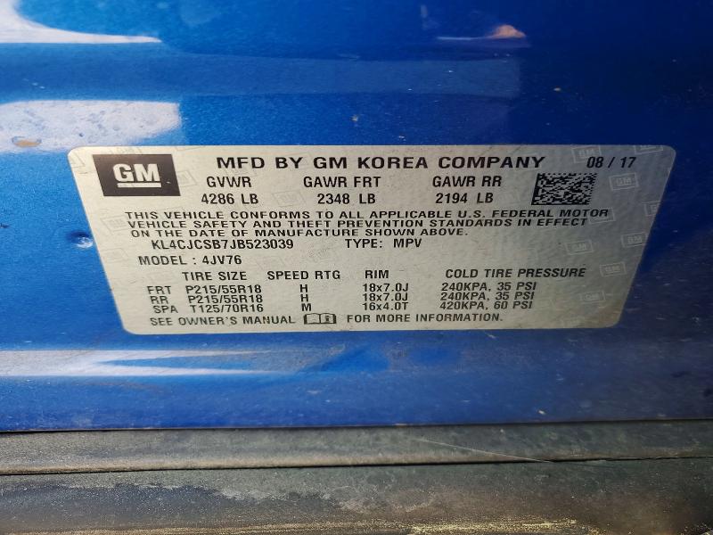 2018 Buick Encore მანქანა იყიდება აუქციონზე, vin: KL4CJCSB7JB523039, აუქციონის ნომერი: 50519216