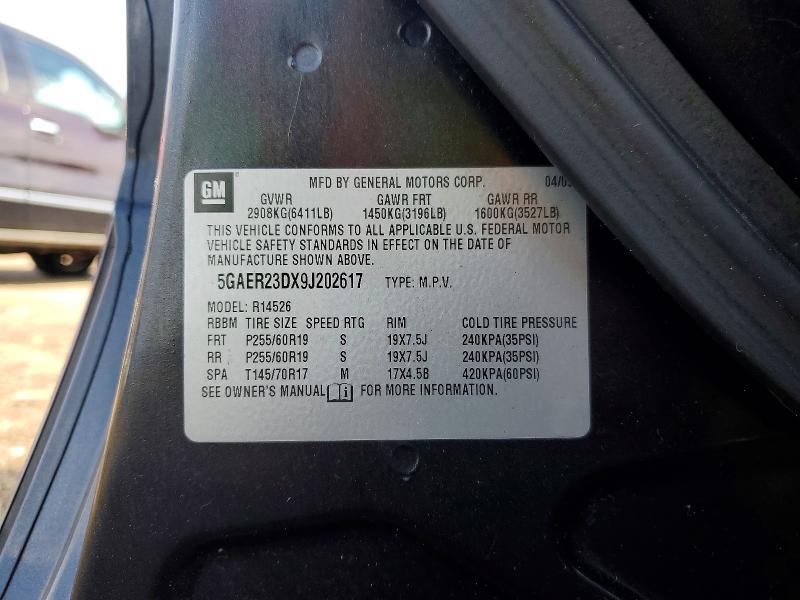 50717856 :رقم المزاد ، 5GAER23DX9J202617 vin ، 2009 Buick Enclave مزاد بيع