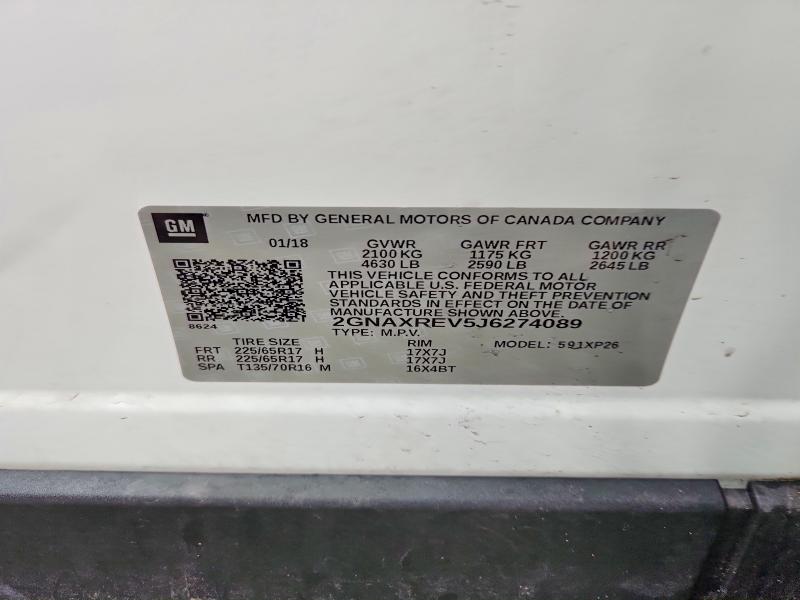 2018 Chevrolet Equinox მანქანა იყიდება აუქციონზე, vin: 2GNAXREV5J6274089, აუქციონის ნომერი: 51719646