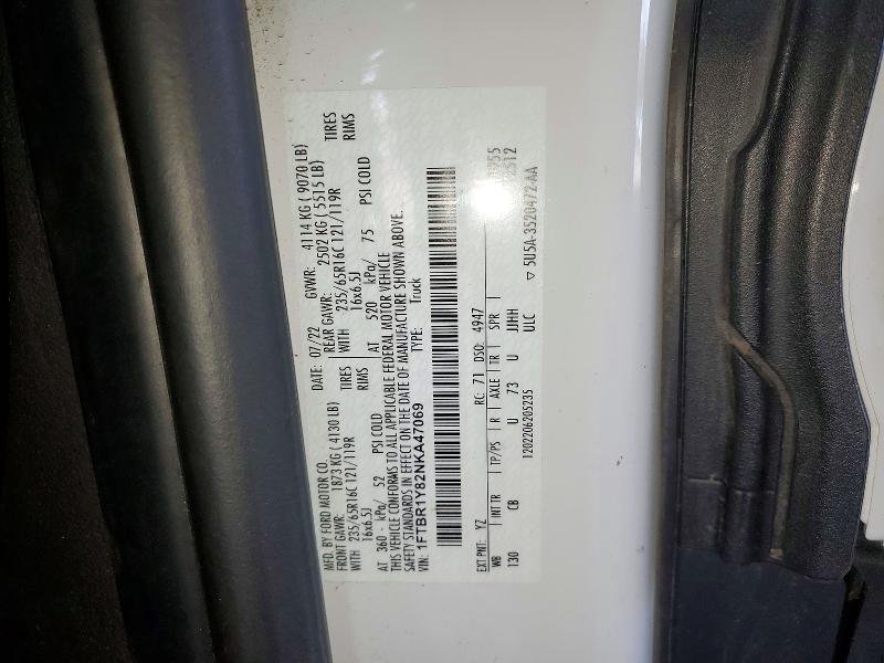 2022 Ford Transit მანქანა იყიდება აუქციონზე, vin: 1FTBR1Y82NKA47069, აუქციონის ნომერი: 55084476