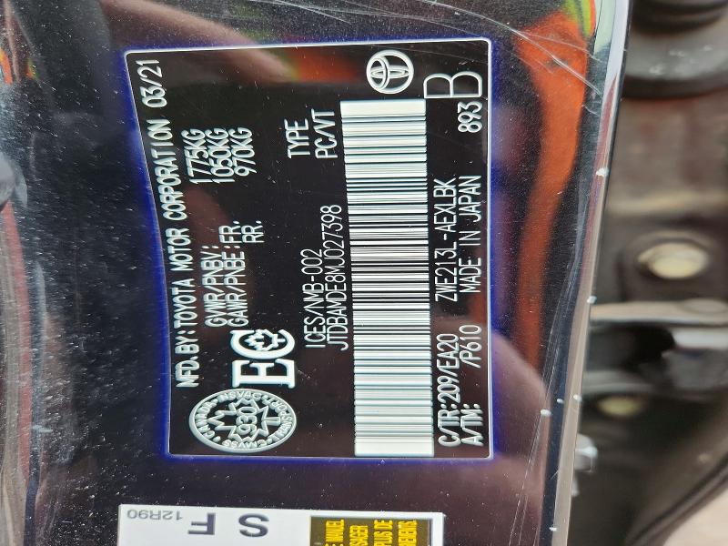 Aukcja sprzedaży 2021 Toyota Corolla Hybrid 4dr, vin: JTDBAMDE8MJ027398, numer aukcji: 50259966