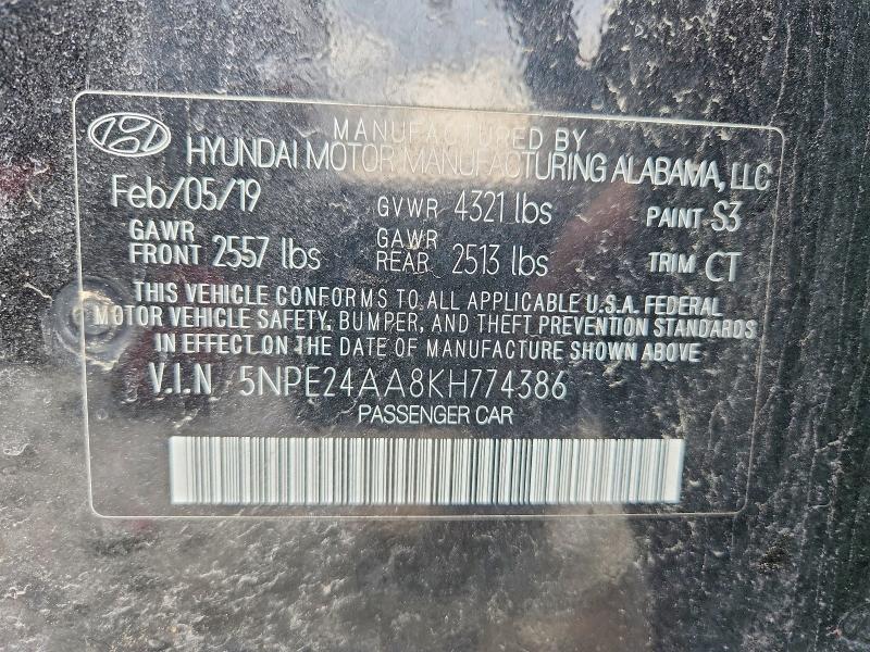 51525946 :رقم المزاد ، 5NPE24AA8KH774386 vin ، 2019 Hyundai Sonata مزاد بيع