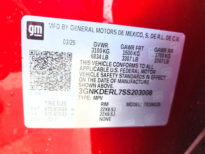 51641426 :رقم المزاد ، 3GNKDERL7SS203008 vin ، 2025 Chevrolet Blazer مزاد بيع