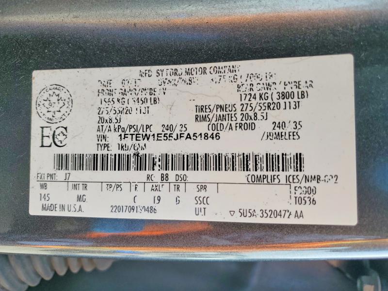 Продажа на аукционе авто 2018 Ford F150, vin: 1FTEW1E55JFA51846, номер лота: 50719196