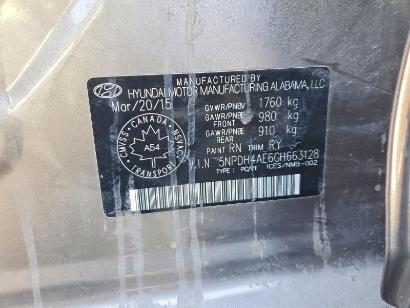 50595396 :رقم المزاد ، 5NPDH4AE6GH663128 vin ، 2016 Hyundai Elantra مزاد بيع