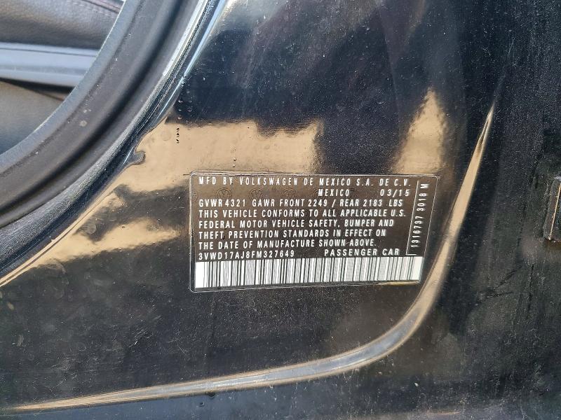 2015 Volkswagen Jetta მანქანა იყიდება აუქციონზე, vin: 3VWD17AJ8FM327649, აუქციონის ნომერი: 48989426
