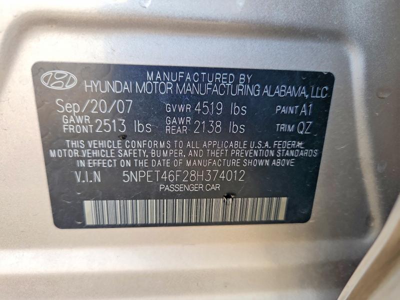 Aukcja sprzedaży 2008 Hyundai Sonata, vin: 5NPET46F28H374012, numer aukcji: 51870396
