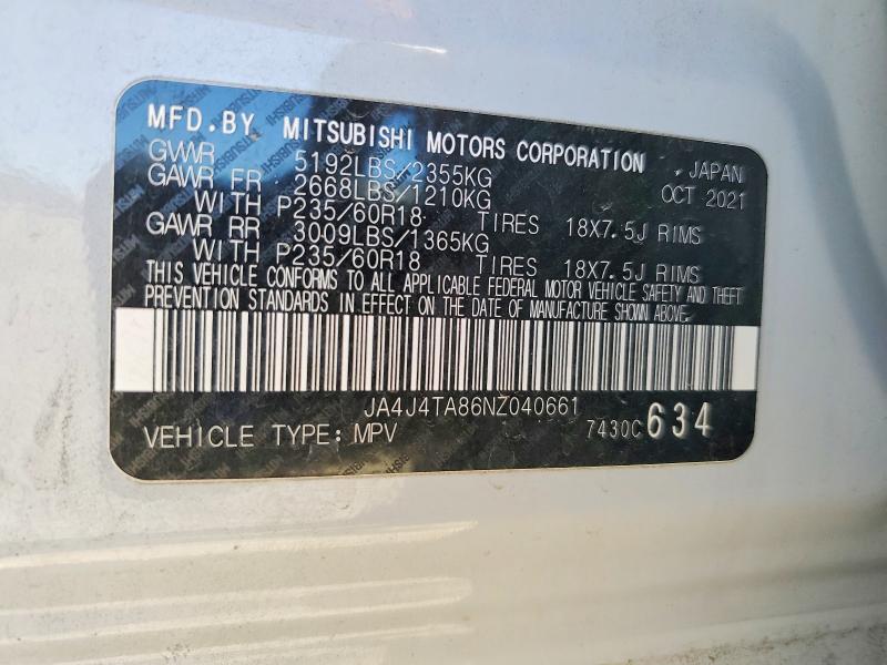 Auction sale of the 2022 Mitsubishi Outlander, vin: JA4J4TA86NZ040661, lot number: 49686126
