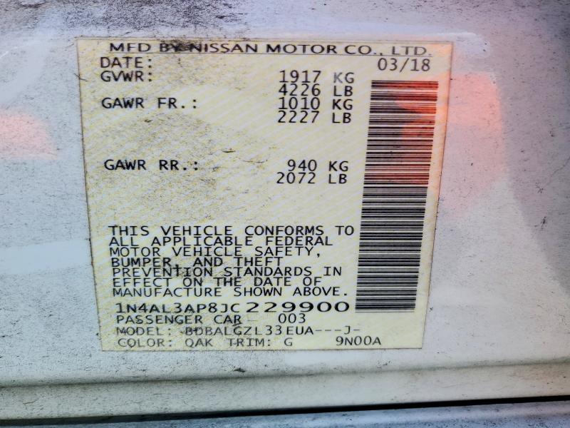 2018 Nissan Altima მანქანა იყიდება აუქციონზე, vin: 1N4AL3AP8JC229900, აუქციონის ნომერი: 51432906