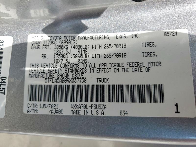 50005126 :رقم المزاد ، 5TFLA5AB0RX037738 vin ، 2024 Toyota Tundra مزاد بيع