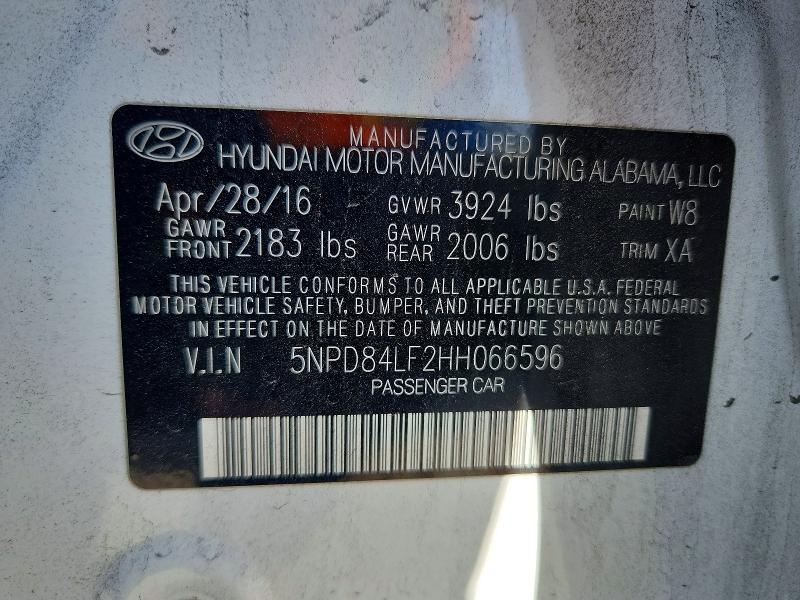 51529056 :رقم المزاد ، 5NPD84LF2HH066596 vin ، 2017 Hyundai Elantra مزاد بيع