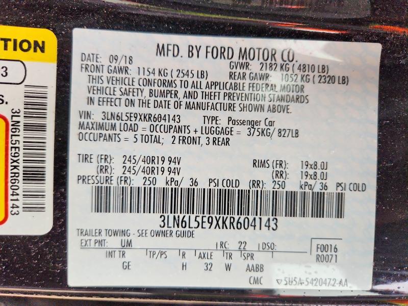 Продажа на аукционе авто 2019 Lincoln Mkz, vin: 3LN6L5E9XKR604143, номер лота: 50908846