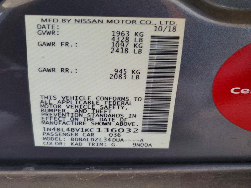 Aukcja sprzedaży 2019 Nissan Altima, vin: 1N4BL4BV1KC136032, numer aukcji: 49298496