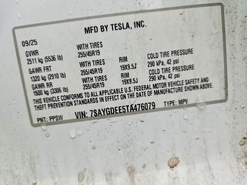 Aukcja sprzedaży 2026 Tesla Model Y, vin: 7SAYGDEE5TA476079, numer aukcji: 50808496