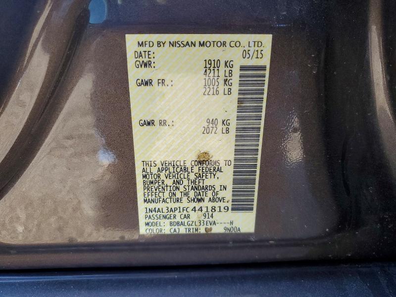Продаж на аукціоні авто 2015 Nissan Altima, vin: 1N4AL3AP1FC441819, номер лоту: 50250356