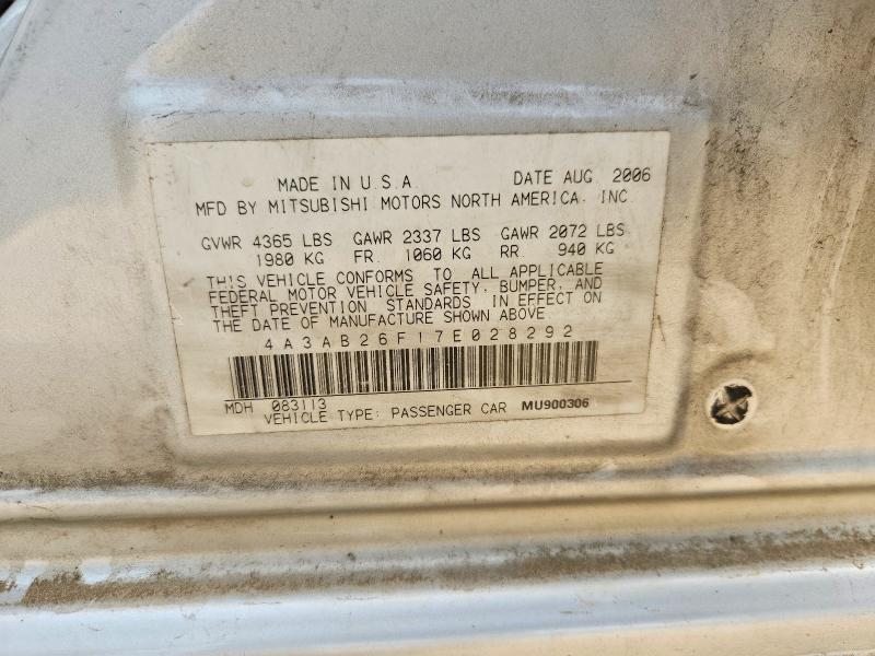 Aukcja sprzedaży 2007 Mitsubishi Galant, vin: 4A3AB26F17E028292, numer aukcji: 50754416