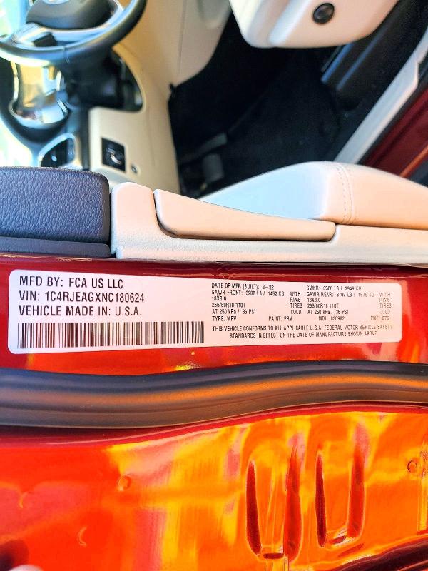 49769946 :رقم المزاد ، 1C4RJEAGXNC180624 vin ، 2022 Jeep Grand Cherokee مزاد بيع