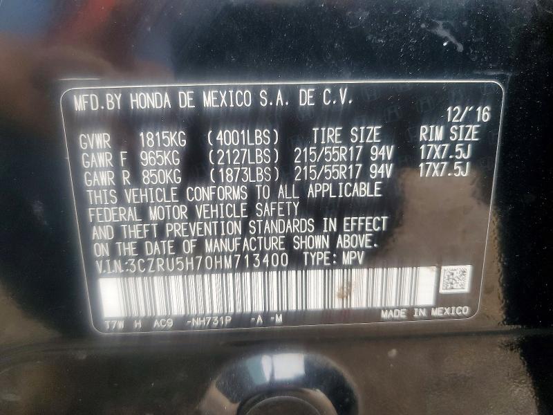 2017 Honda Hr-v მანქანა იყიდება აუქციონზე, vin: 3CZRU5H70HM713400, აუქციონის ნომერი: 49815666