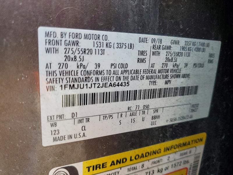 2018 Ford Expedition მანქანა იყიდება აუქციონზე, vin: 1FMJU1JT2JEA64435, აუქციონის ნომერი: 49134876