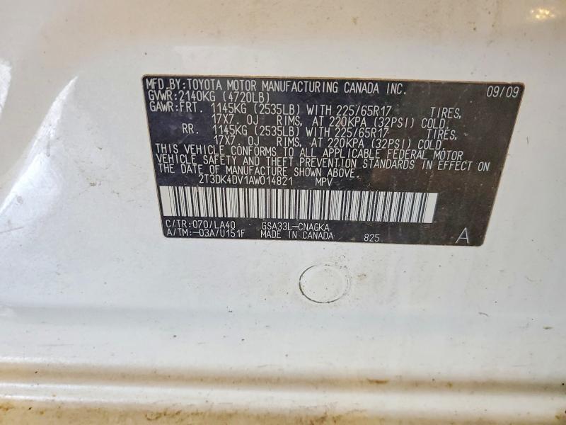 Aukcja sprzedaży 2010 Toyota Rav4, vin: 2T3DK4DV1AW014821, numer aukcji: 50578856