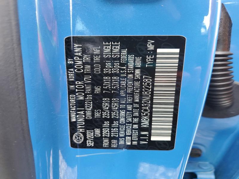 2022 Hyundai Kona მანქანა იყიდება აუქციონზე, vin: KM8K5CA32NU822587, აუქციონის ნომერი: 48507706