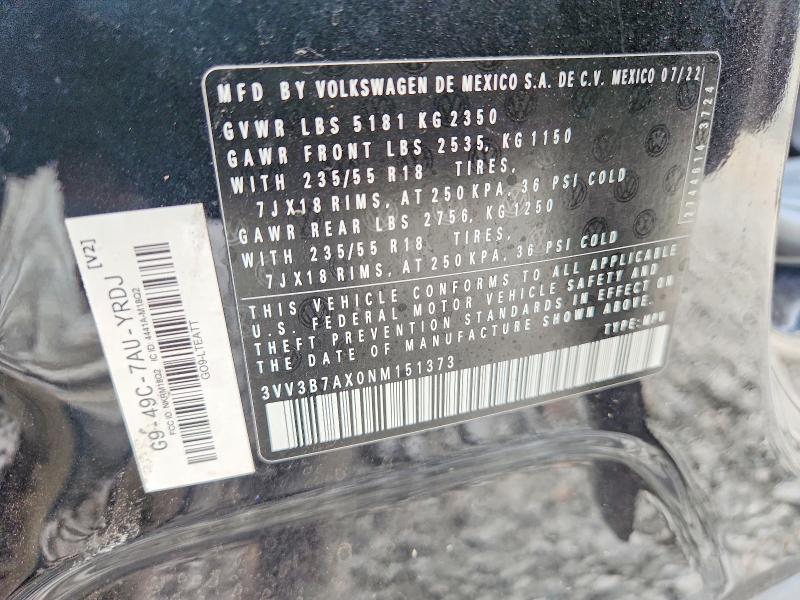 Продажа на аукционе авто 2022 Volkswagen Tiguan, vin: 3VV3B7AX0NM151373, номер лота: 48410426