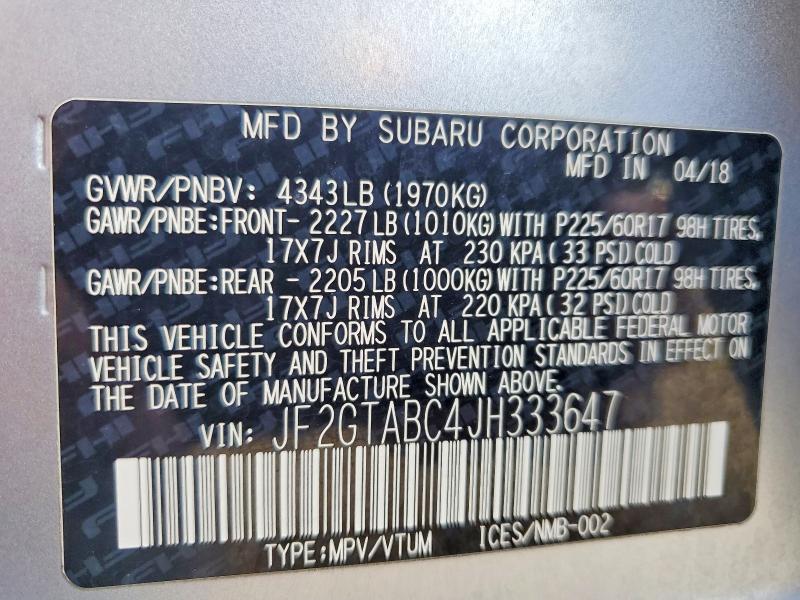 Aukcja sprzedaży 2018 Subaru Crosstrek, vin: JF2GTABC4JH333647, numer aukcji: 48682306