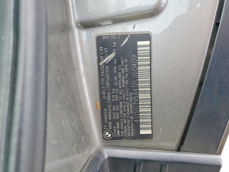 50705646 :رقم المزاد ، 4USCN53412LJ60409 vin ، 2002 Bmw Z3 مزاد بيع