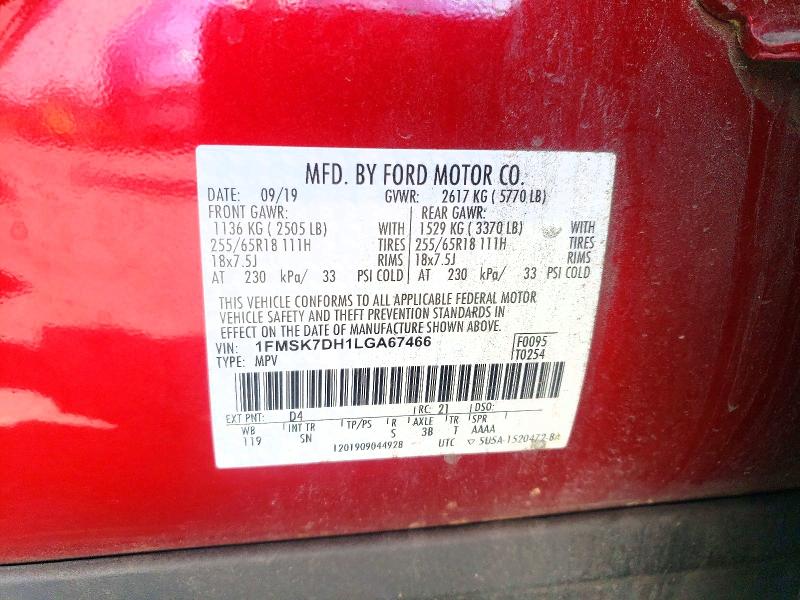 Продажа на аукционе авто 2020 Ford Explorer, vin: 1FMSK7DH1LGA67466, номер лота: 48508516