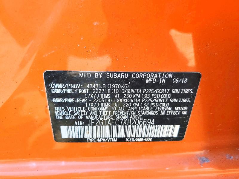 2019 Subaru Crosstrek მანქანა იყიდება აუქციონზე, vin: JF2GTAEC7KH206694, აუქციონის ნომერი: 49450856