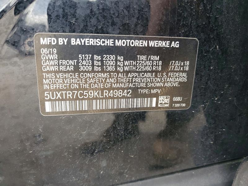 48301626 :رقم المزاد ، 5UXTR7C59KLR49842 vin ، 2019 Bmw X3 مزاد بيع