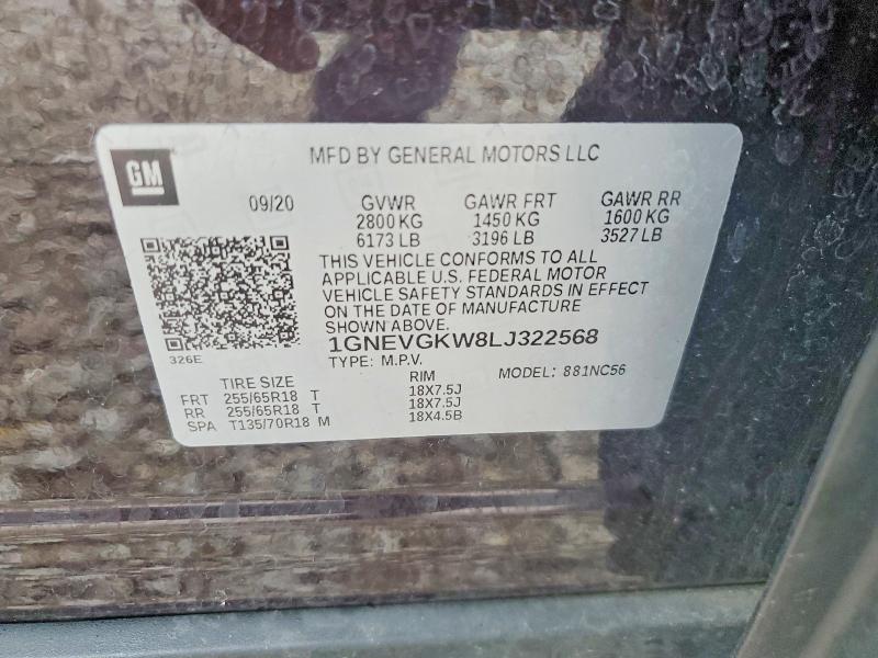 51247886 :رقم المزاد ، 1GNEVGKW8LJ322568 vin ، 2020 Chevrolet Traverse مزاد بيع