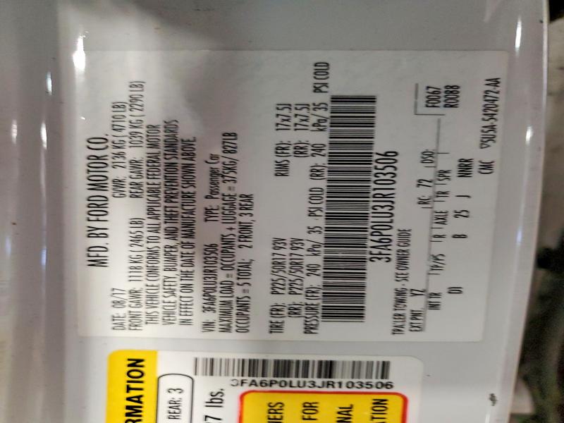 Продажа на аукционе авто 2018 Ford Fusion, vin: 3FA6P0LU3JR103506, номер лота: 49940996