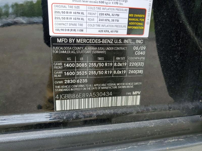 51615956 :رقم المزاد ، 4JGBB86E89A530434 vin ، 2009 Mercedes-benz Ml مزاد بيع