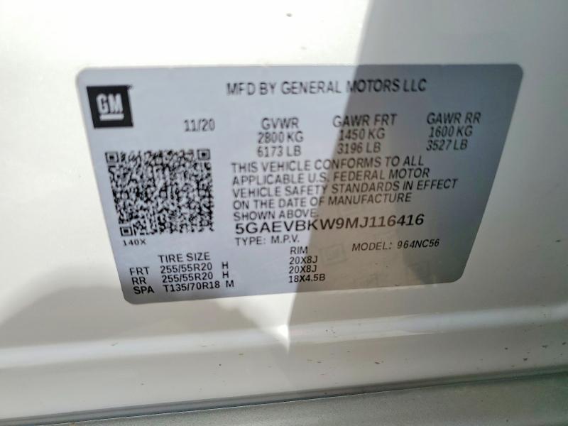 48590126 :رقم المزاد ، 5GAEVBKW9MJ116416 vin ، 2021 Buick Enclave مزاد بيع