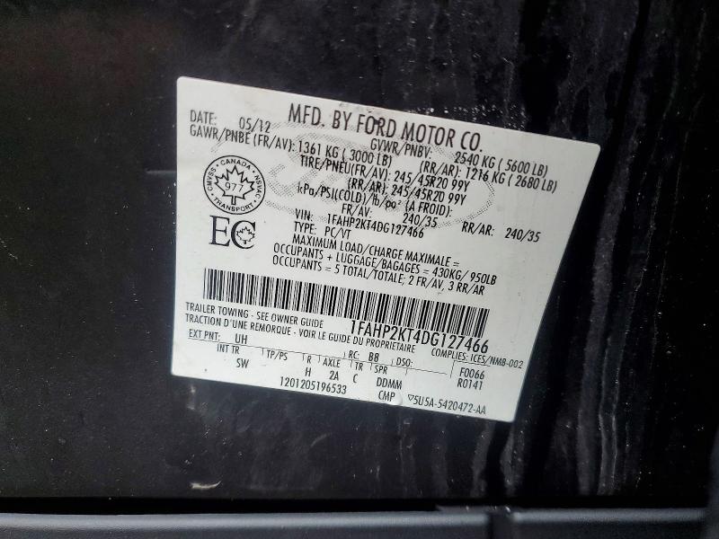 47617036 :رقم المزاد ، 1FAHP2KT4DG127466 vin ، 2013 Ford Taurus مزاد بيع