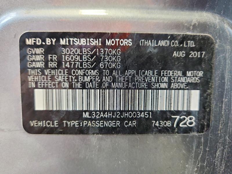 Продаж на аукціоні авто 2018 Mitsubishi Mirage, vin: ML32A4HJ2JH003451, номер лоту: 49894336