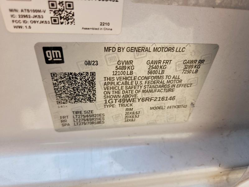 49682446 :رقم المزاد ، 1GT49WEY6RF216146 vin ، 2024 Gmc Sierra مزاد بيع