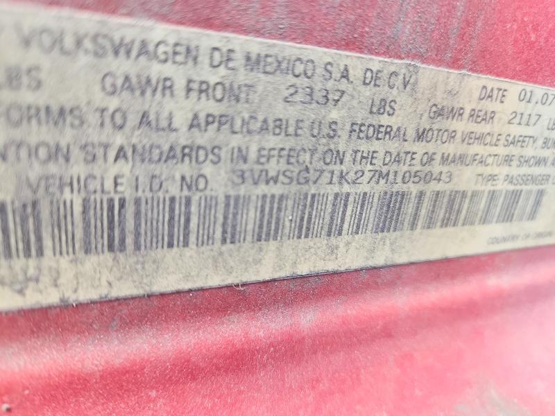 50264616 :رقم المزاد ، 3VWSG71K27M105043 vin ، 2007 Volkswagen Jetta مزاد بيع