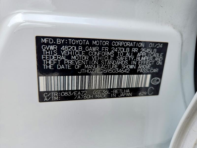 2024 Lexus Is 350 მანქანა იყიდება აუქციონზე, vin: JTHGZ1E26R5034642, აუქციონის ნომერი: 51570976