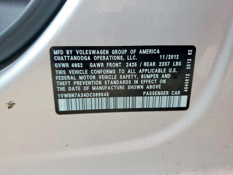 Aukcja sprzedaży 2013 Volkswagen Passat, vin: 1VWBN7A34DC066645, numer aukcji: 51823066