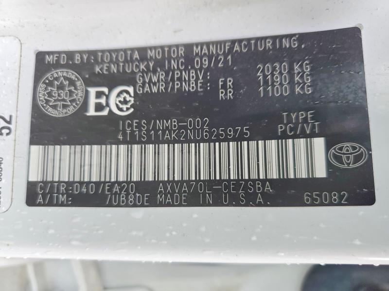 49213826 :رقم المزاد ، 4T1S11AK2NU625975 vin ، 2022 Toyota Camry مزاد بيع