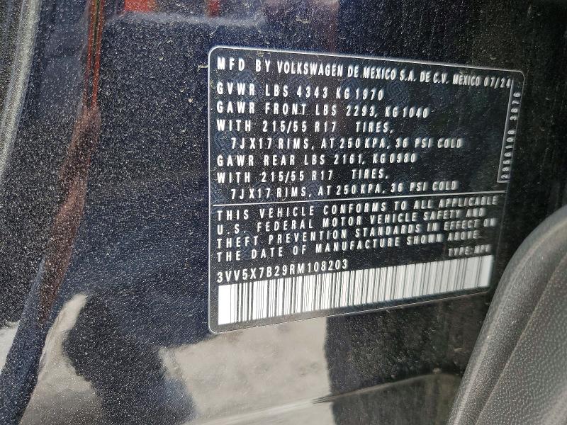 49704216 :رقم المزاد ، 3VV5X7B29RM108203 vin ، 2024 Volkswagen Taos مزاد بيع