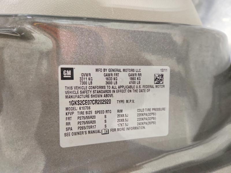 49912246 :رقم المزاد ، 1GKS2CE07CR202920 vin ، 2012 Gmc Yukon مزاد بيع