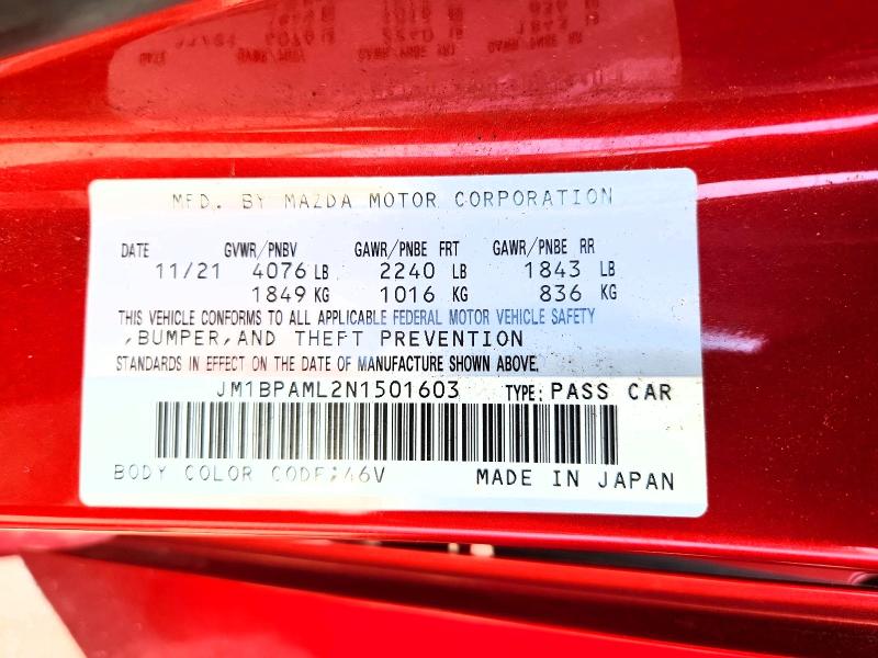 47604226 :رقم المزاد ، JM1BPAML2N1501603 vin ، 2022 Mazda 3 مزاد بيع