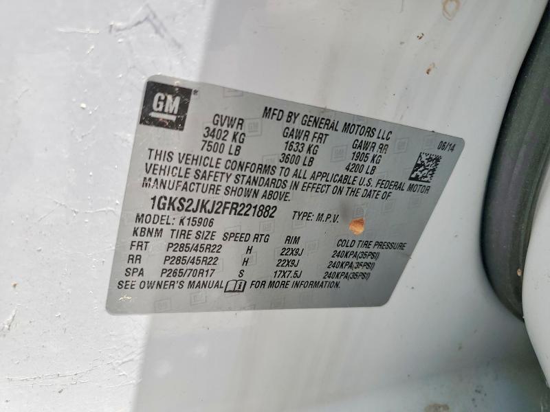 49393026 :رقم المزاد ، 1GKS2JKJ2FR221882 vin ، 2015 Gmc Yukon Xl مزاد بيع