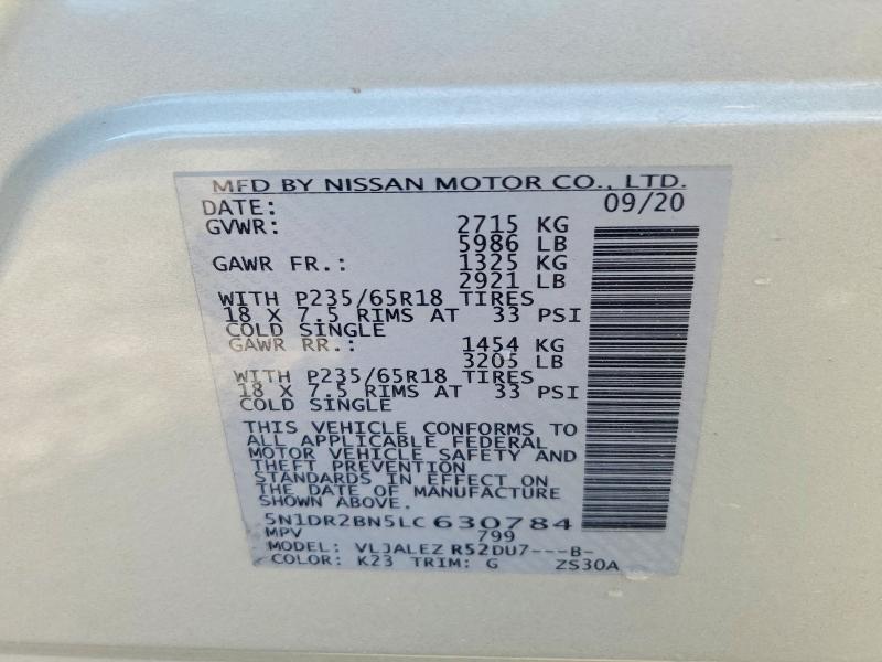 49445606 :رقم المزاد ، 5N1DR2BN5LC630784 vin ، 2020 Nissan Pathfinder مزاد بيع